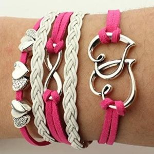 Vintage Leather Heart Braided Infinity Bracelet